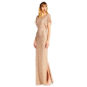 Adrianna Papell Beaded Flutter-Sleeve Gown
